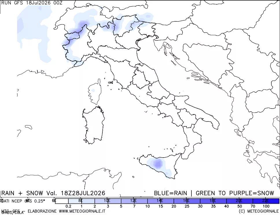mappa Precipitazioni totali e nevose