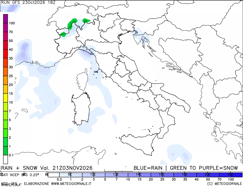 mappa Precipitazioni totali e nevose