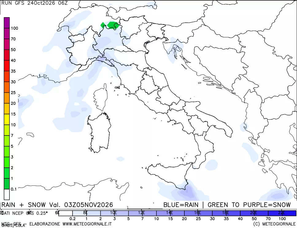 mappa Precipitazioni totali e nevose