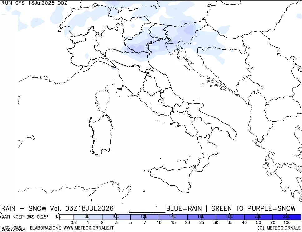 mappa Precipitazioni totali e nevose