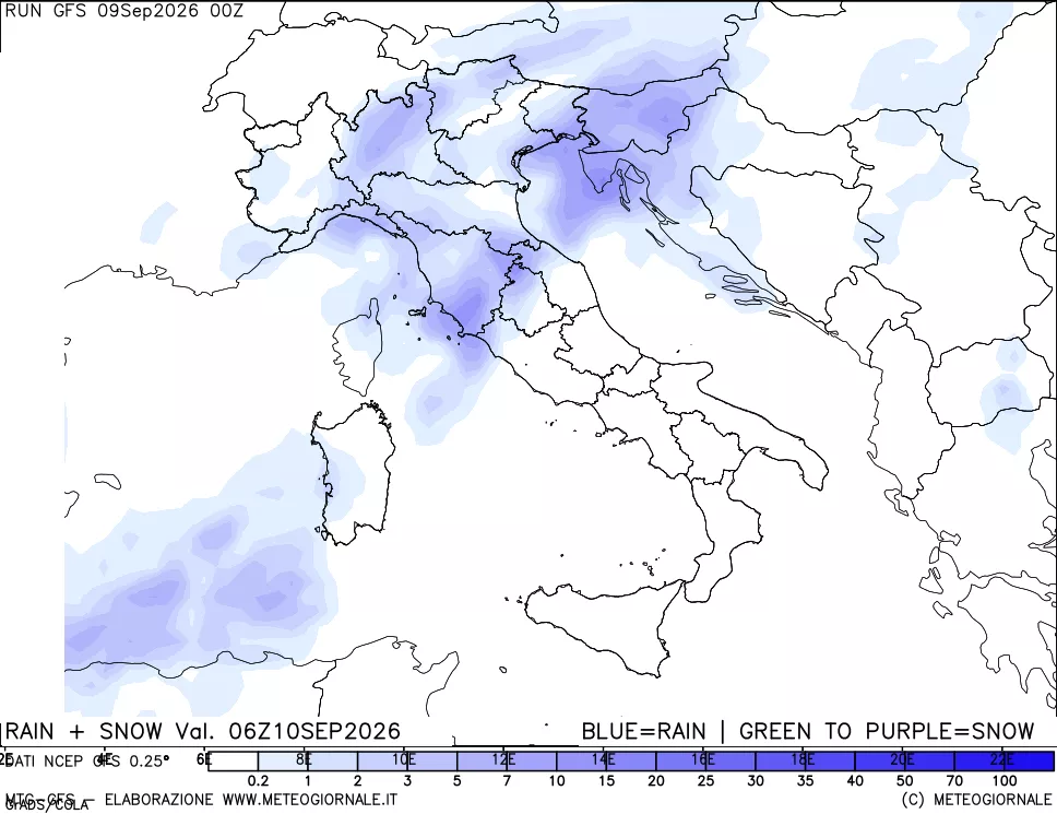 mappa Precipitazioni totali e nevose