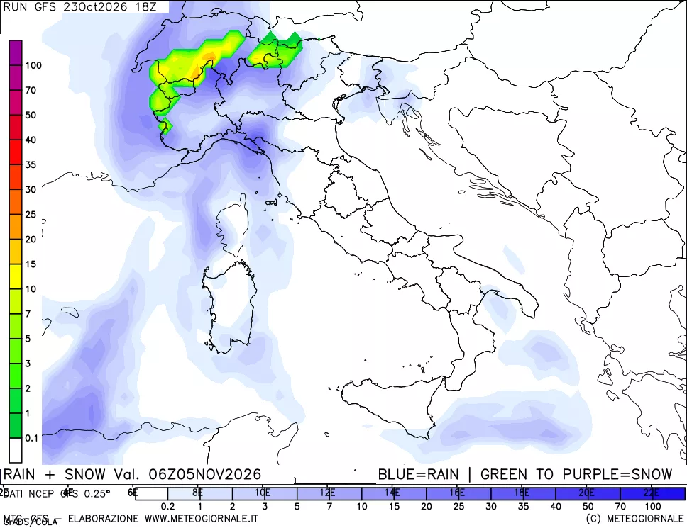 mappa Precipitazioni totali e nevose