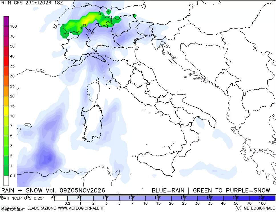 mappa Precipitazioni totali e nevose
