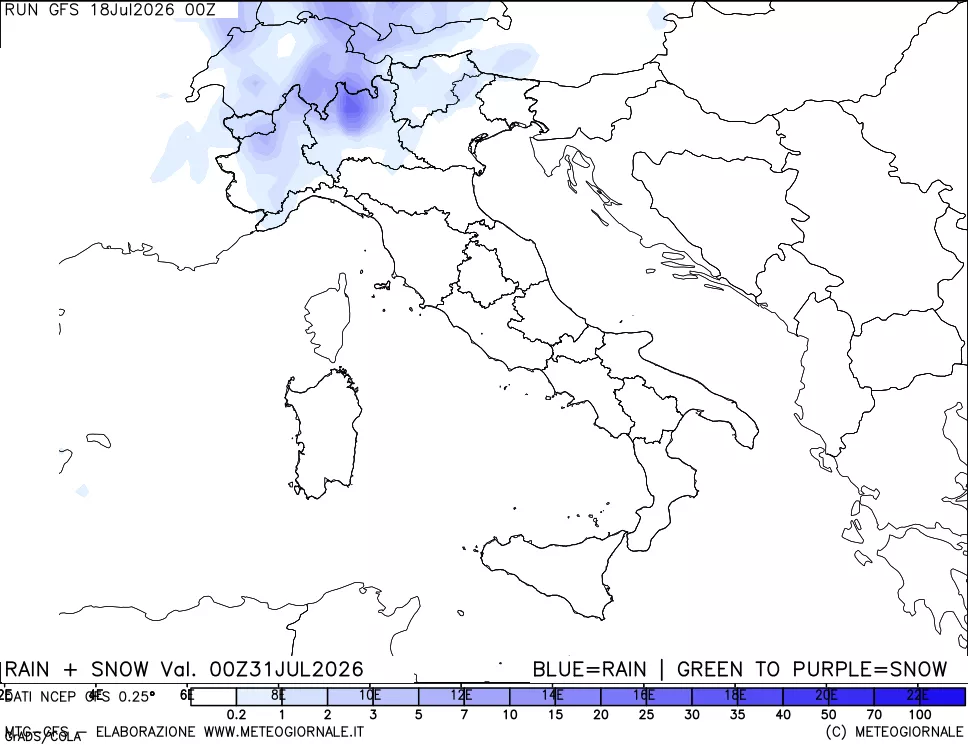 mappa Precipitazioni totali e nevose