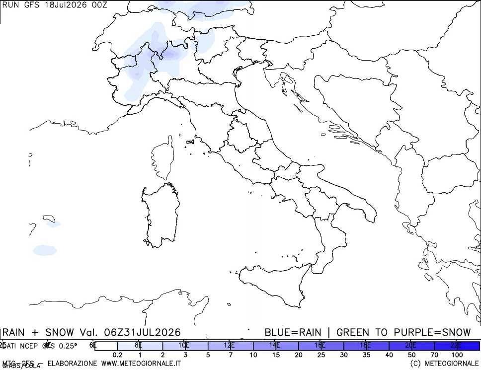 mappa Precipitazioni totali e nevose