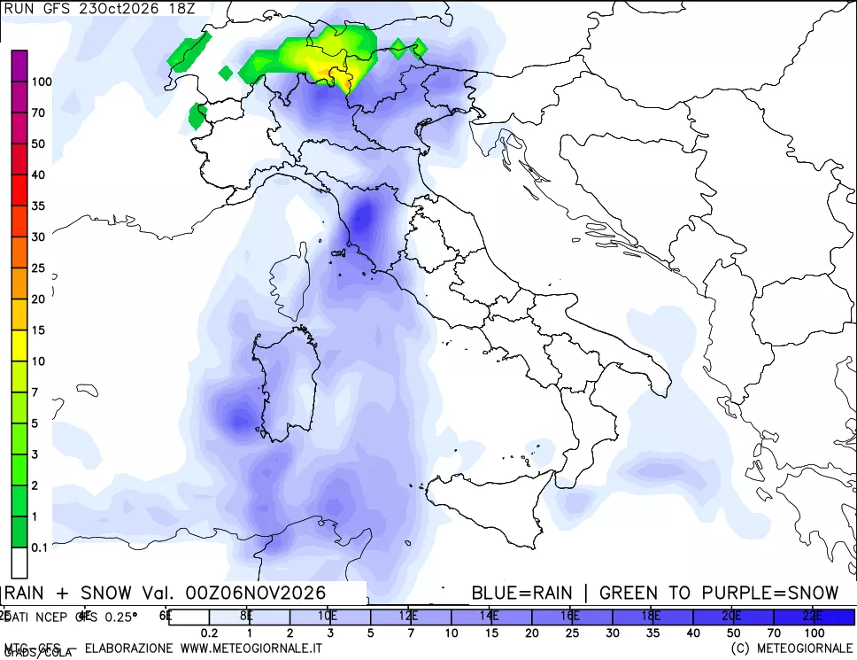 mappa Precipitazioni totali e nevose