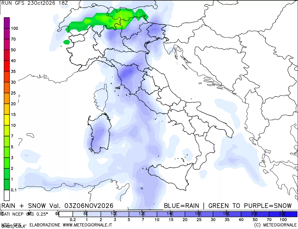 mappa Precipitazioni totali e nevose