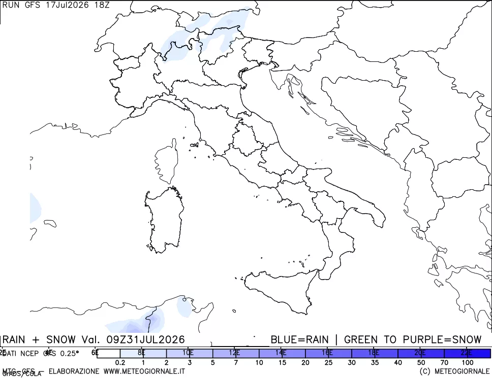 mappa Precipitazioni totali e nevose