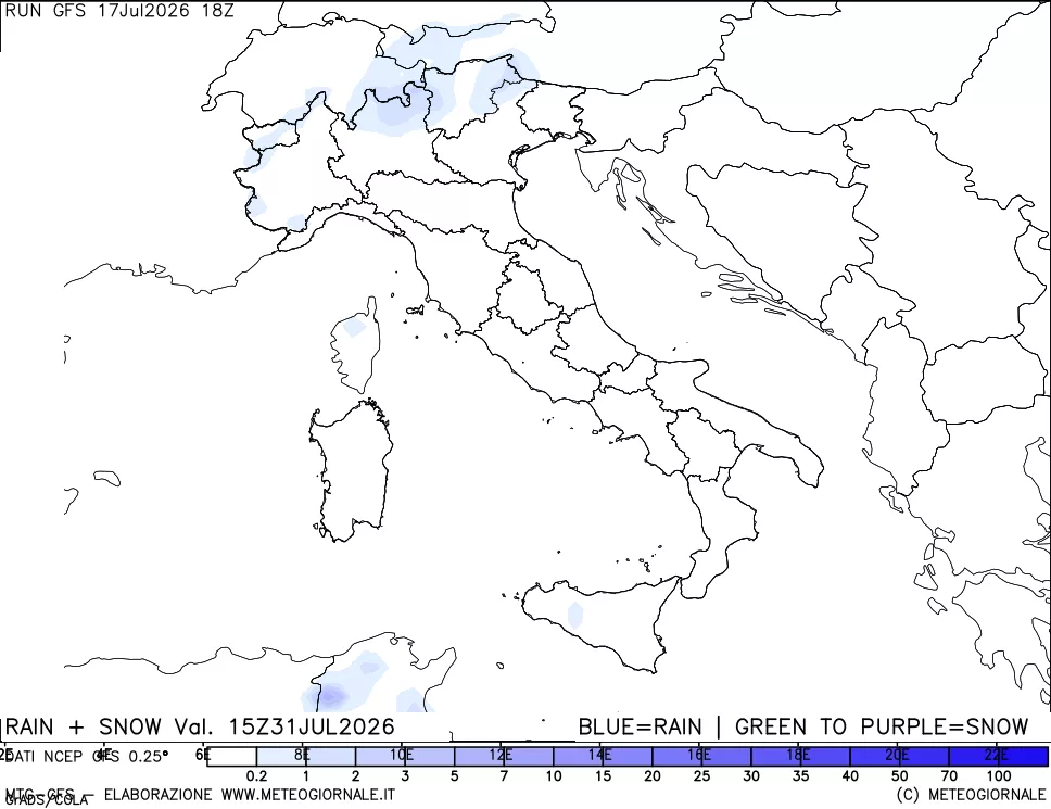 mappa Precipitazioni totali e nevose