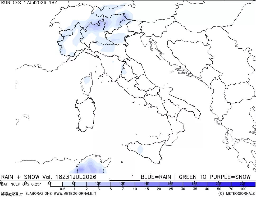 mappa Precipitazioni totali e nevose