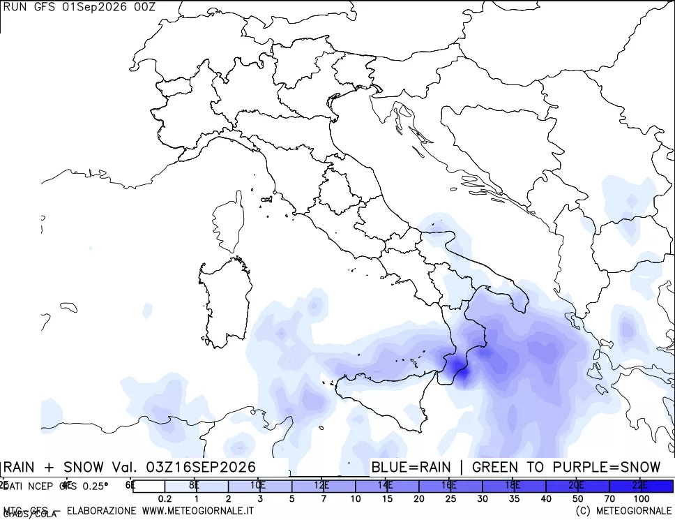 mappa Precipitazioni totali e nevose