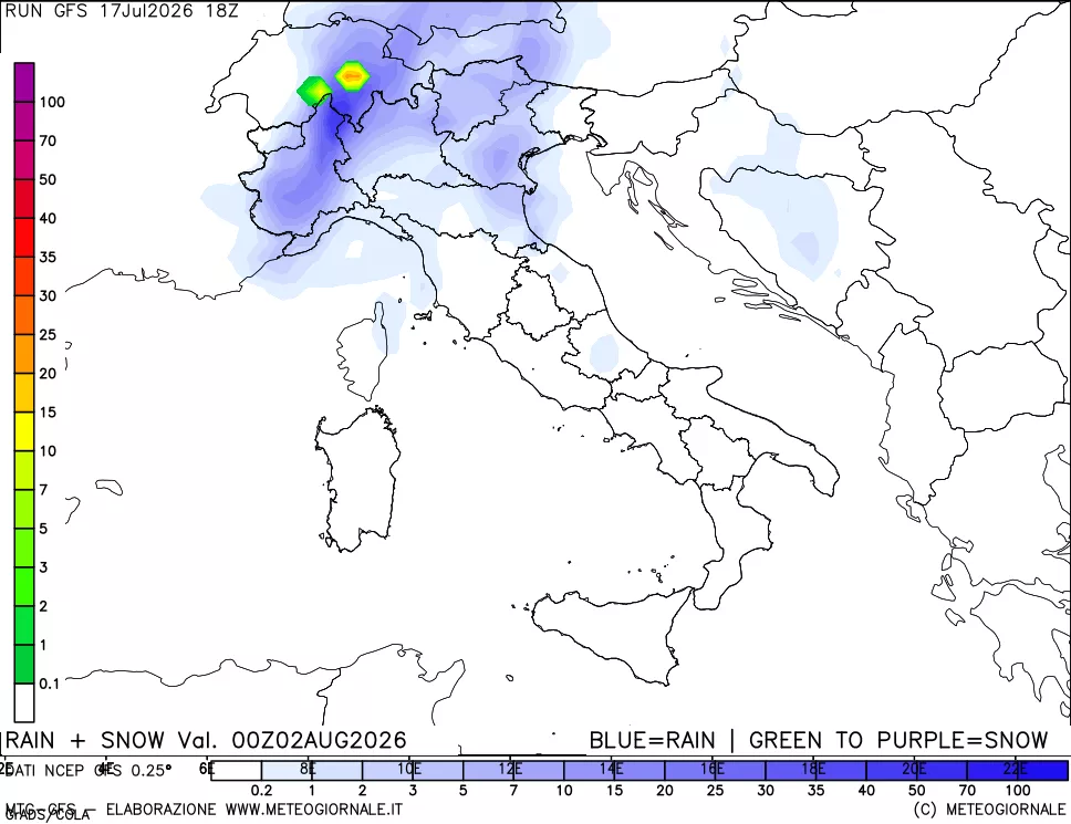mappa Precipitazioni totali e nevose
