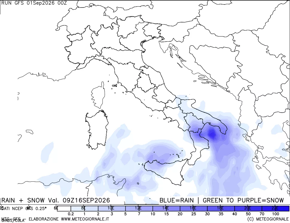 mappa Precipitazioni totali e nevose