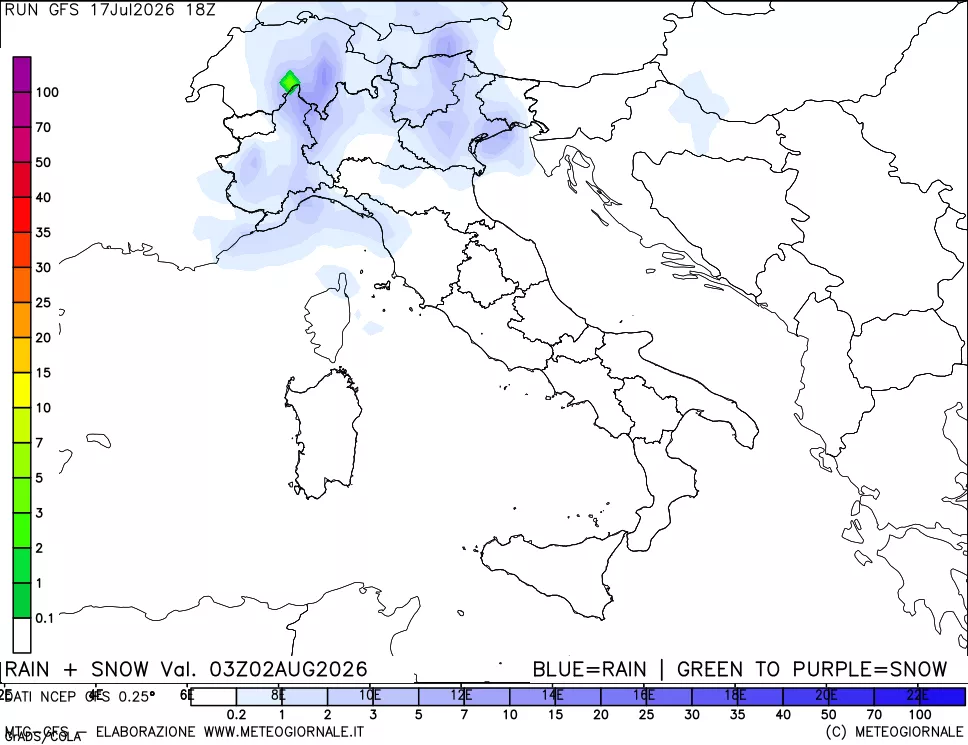 mappa Precipitazioni totali e nevose