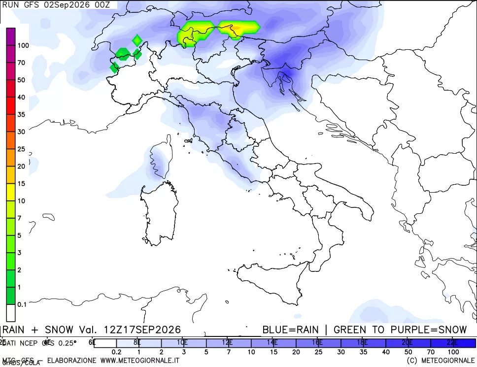 mappa Precipitazioni totali e nevose
