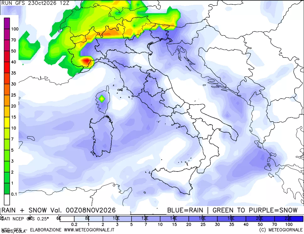 mappa Precipitazioni totali e nevose