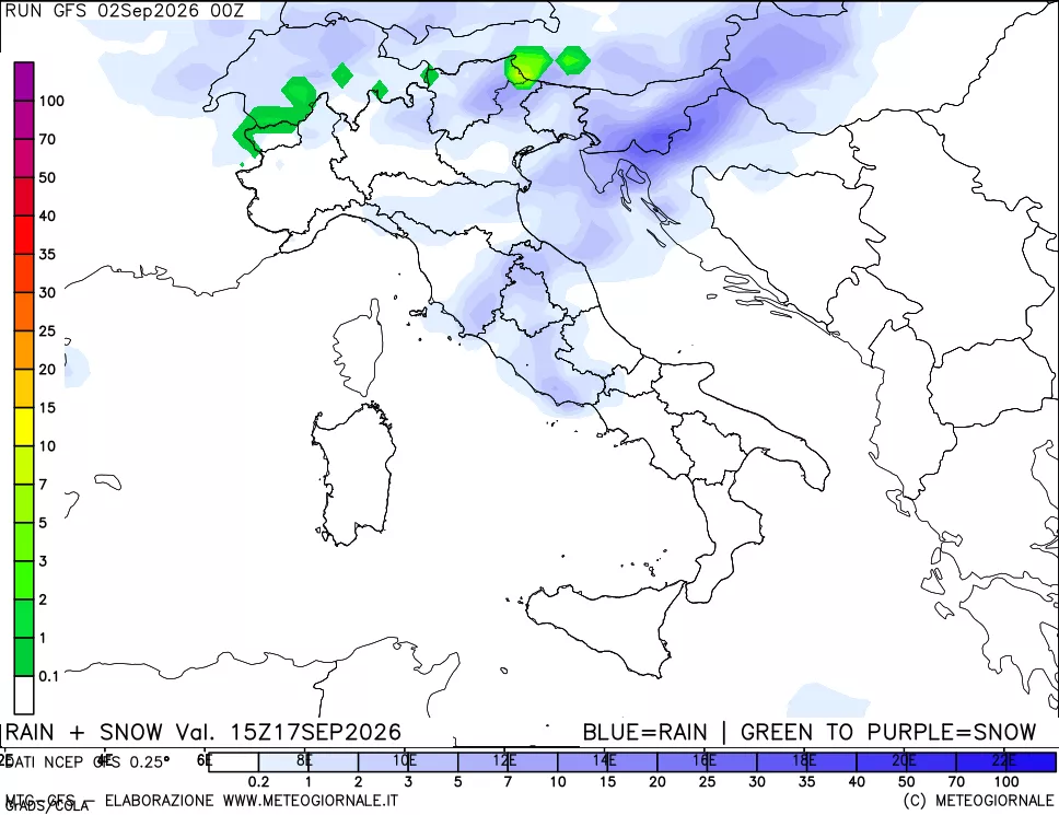 mappa Precipitazioni totali e nevose