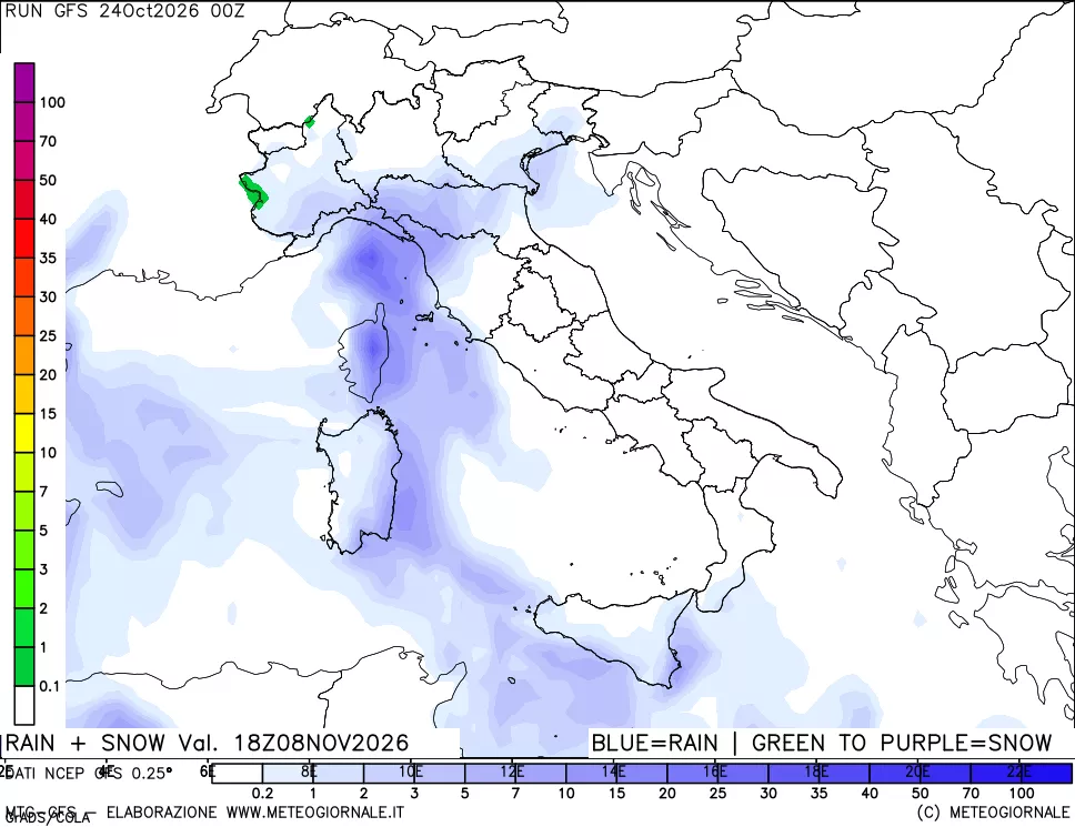 mappa Precipitazioni totali e nevose