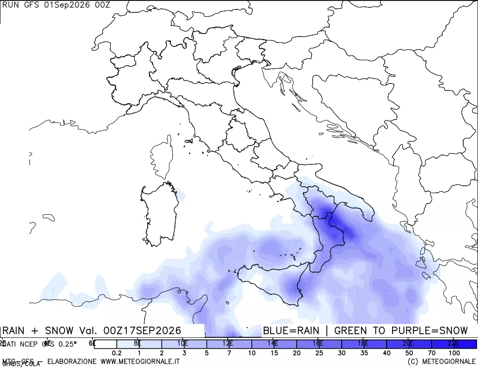 mappa Precipitazioni totali e nevose