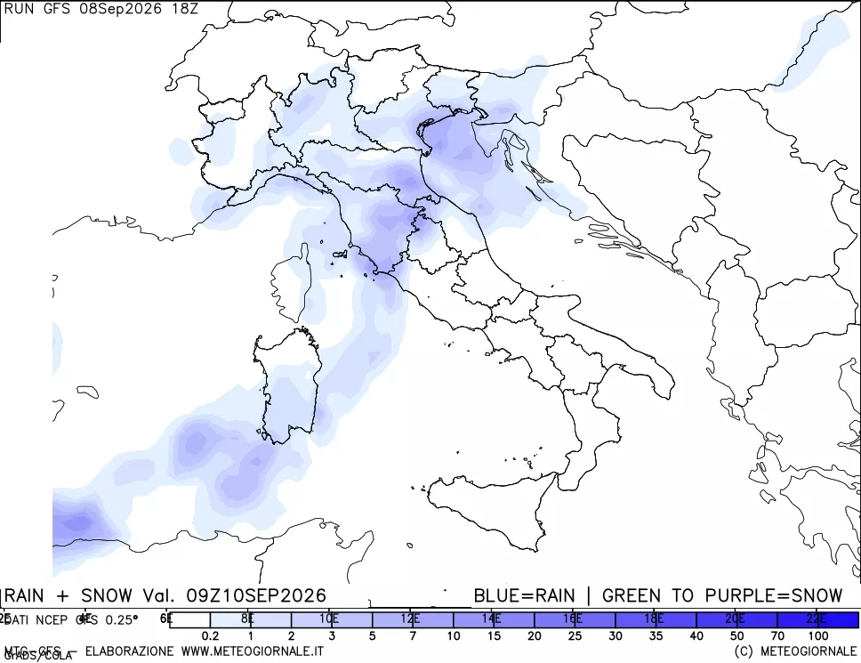 mappa Precipitazioni totali e nevose