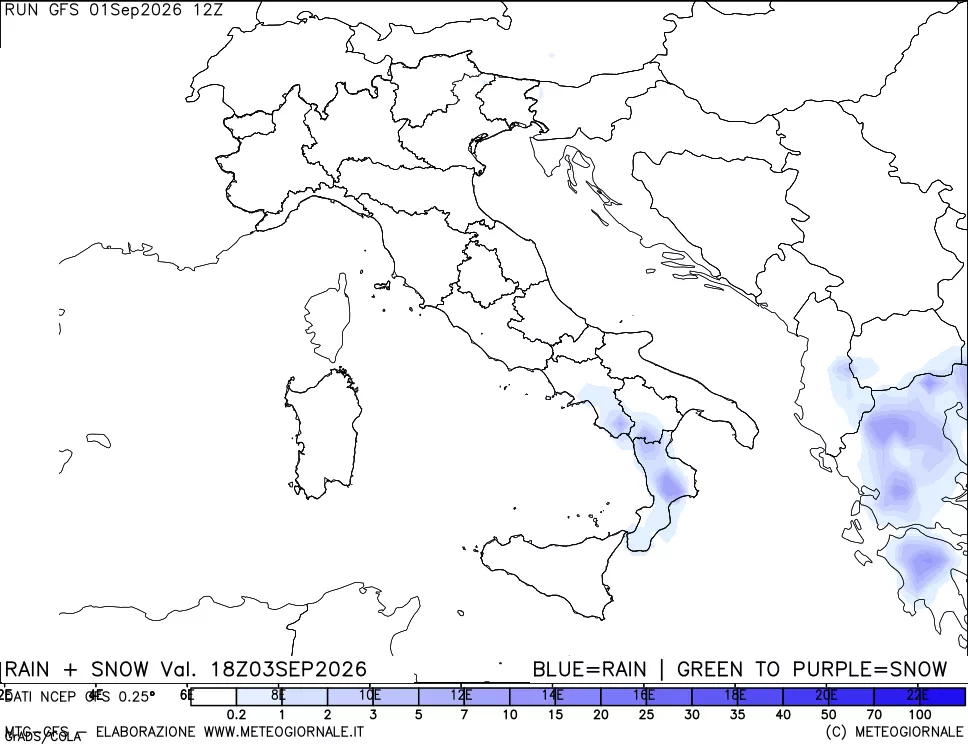 mappa Precipitazioni totali e nevose