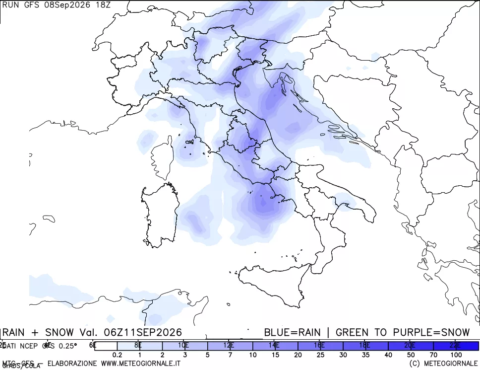 mappa Precipitazioni totali e nevose
