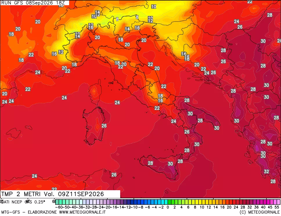 mappa Temp 2 metri