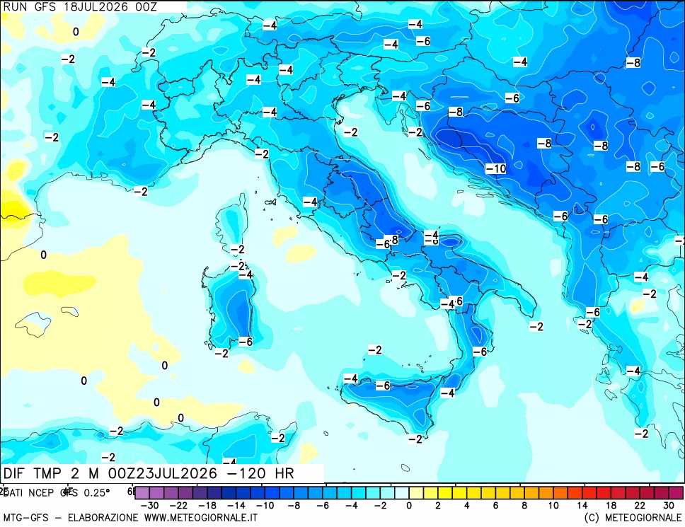 mappa Dif. Temp a 2 metri Valid - Init