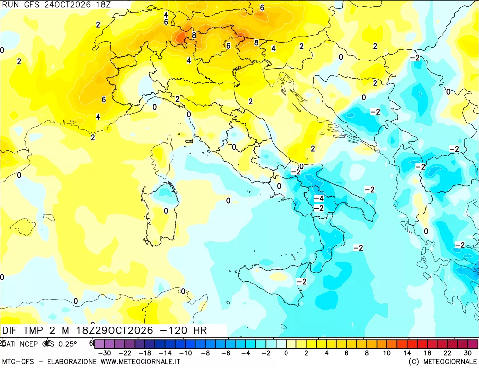 mappa Dif. Temp a 2 metri Valid - Init