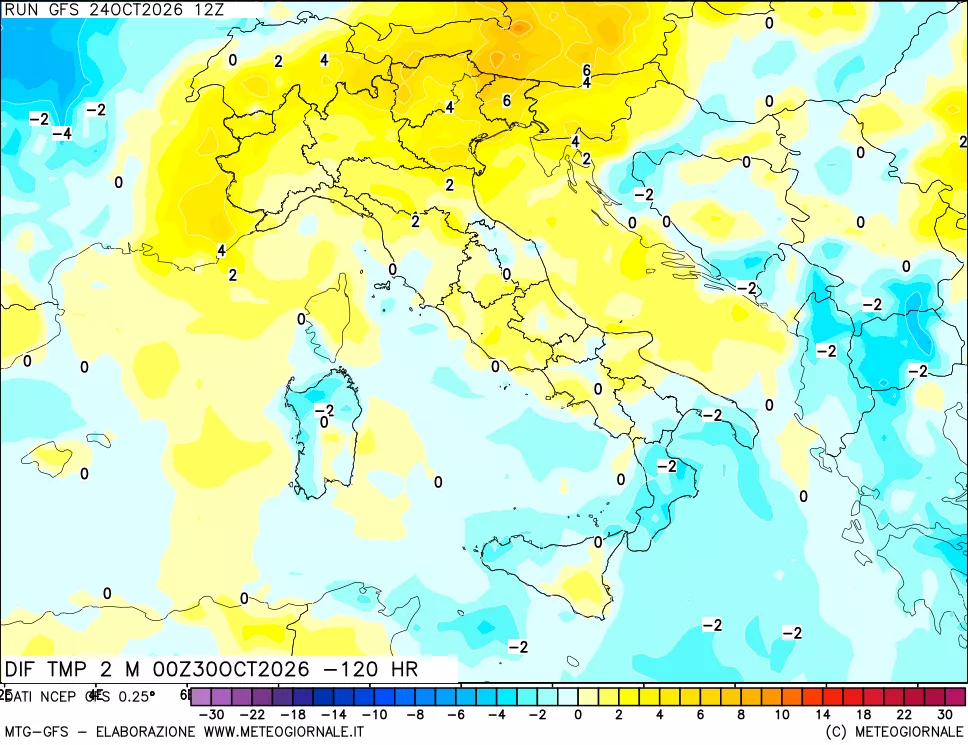 mappa Dif. Temp a 2 metri Valid - Init