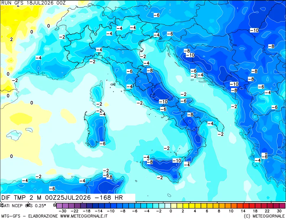 mappa Dif. Temp a 2 metri Valid - Init