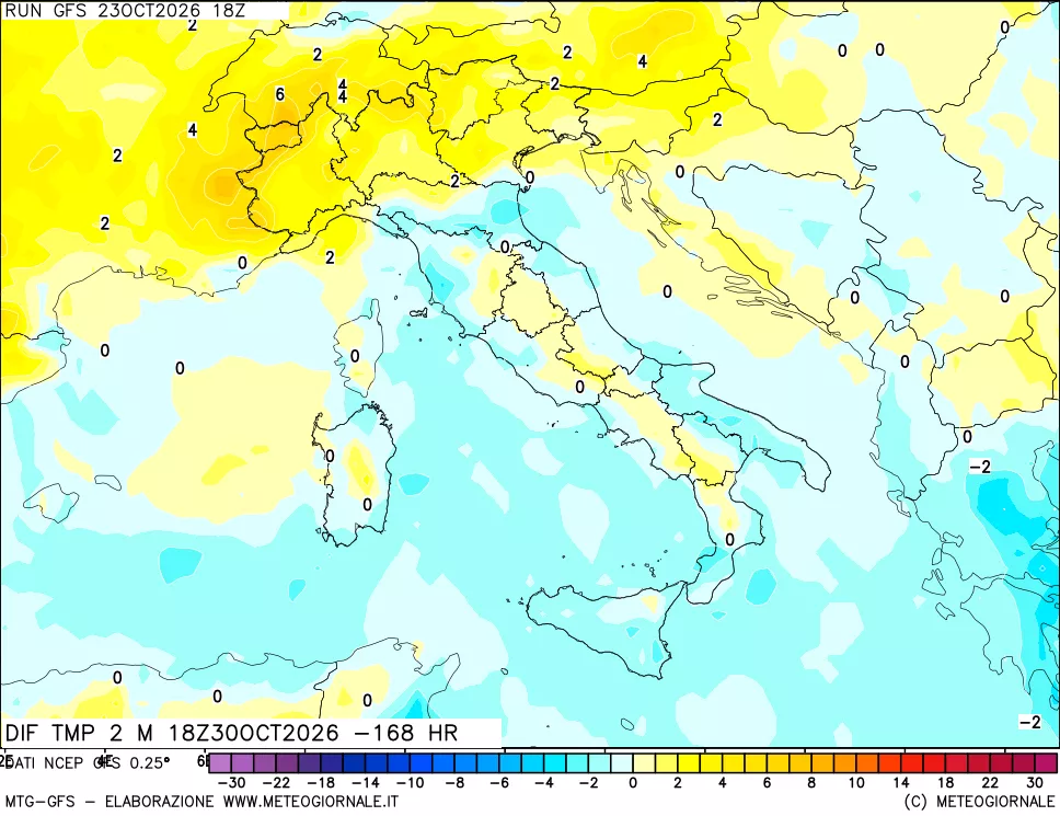mappa Dif. Temp a 2 metri Valid - Init