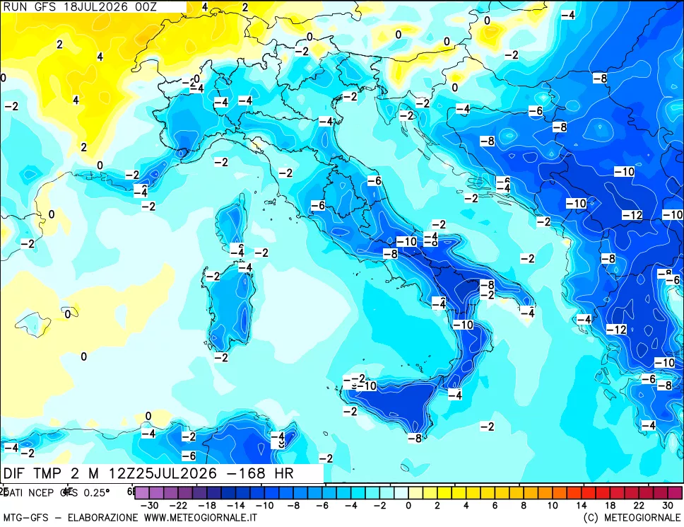 mappa Dif. Temp a 2 metri Valid - Init