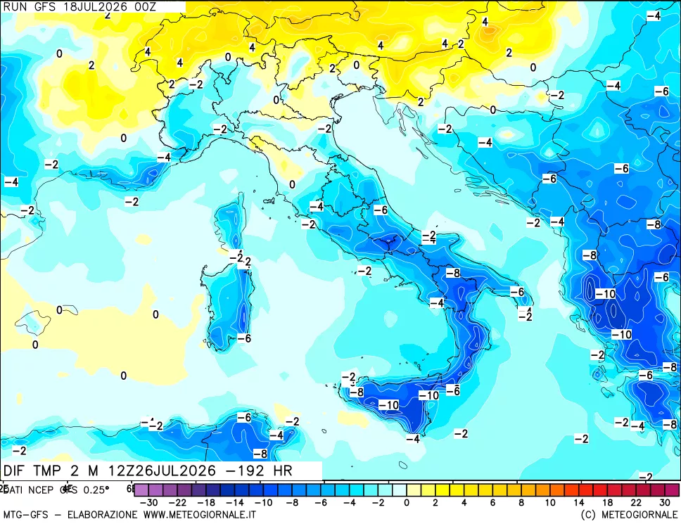 mappa Dif. Temp a 2 metri Valid - Init
