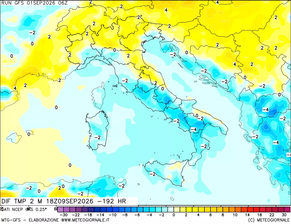 mappa Dif. Temp a 2 metri Valid - Init