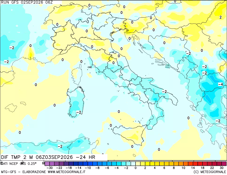 mappa Dif. Temp a 2 metri Valid - Init