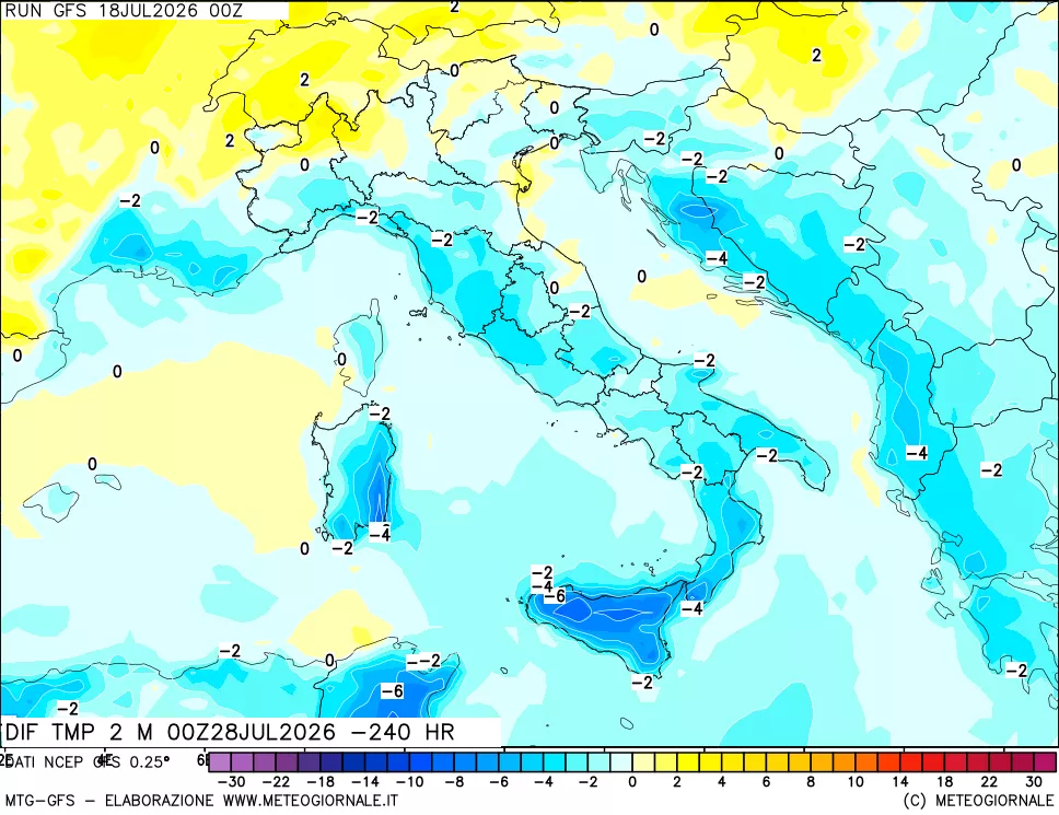 mappa Dif. Temp a 2 metri Valid - Init