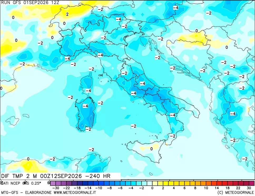 mappa Dif. Temp a 2 metri Valid - Init