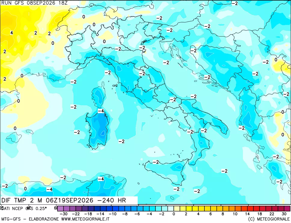 mappa Dif. Temp a 2 metri Valid - Init