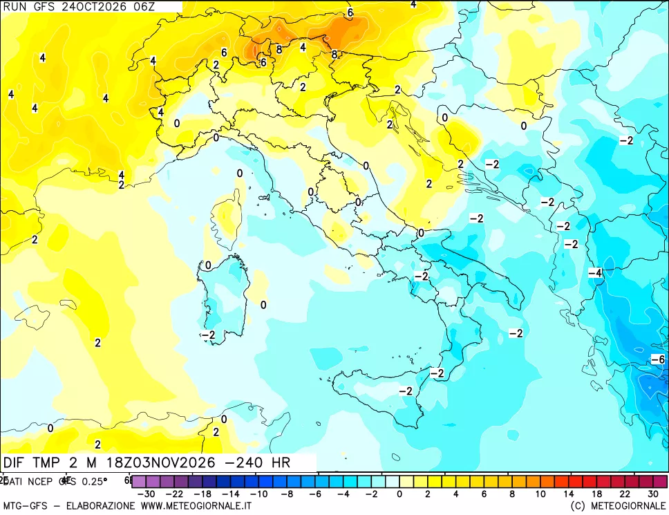 mappa Dif. Temp a 2 metri Valid - Init