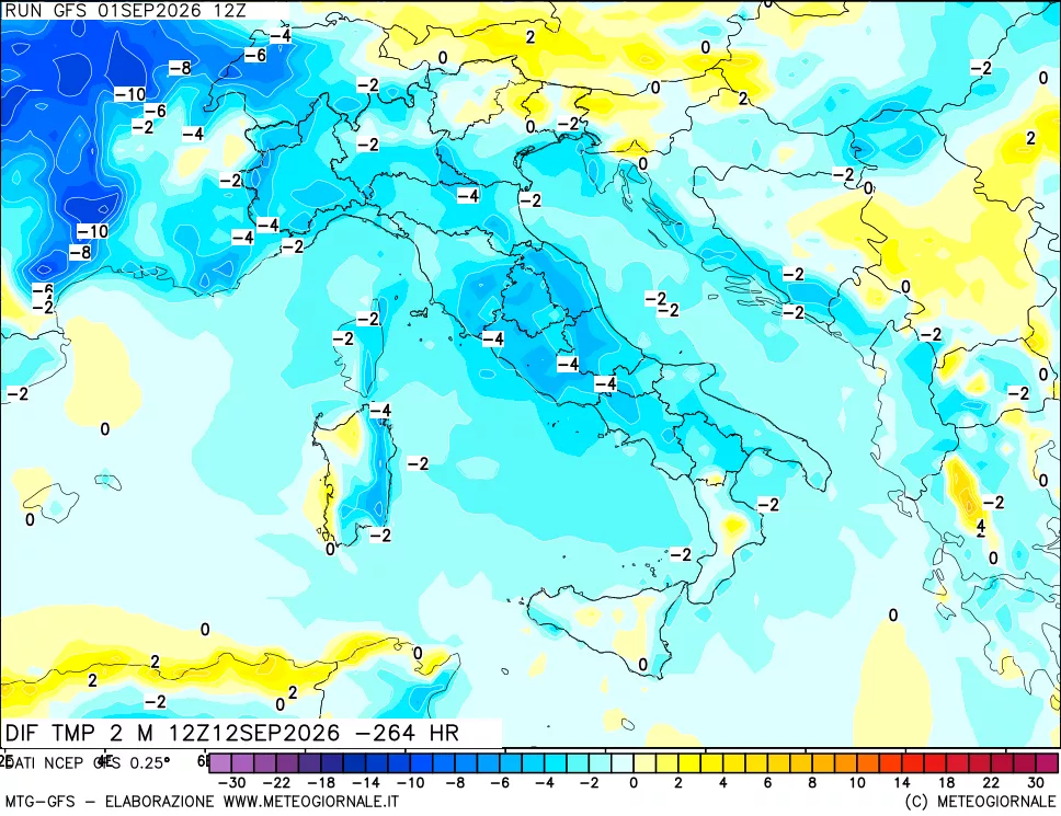 mappa Dif. Temp a 2 metri Valid - Init
