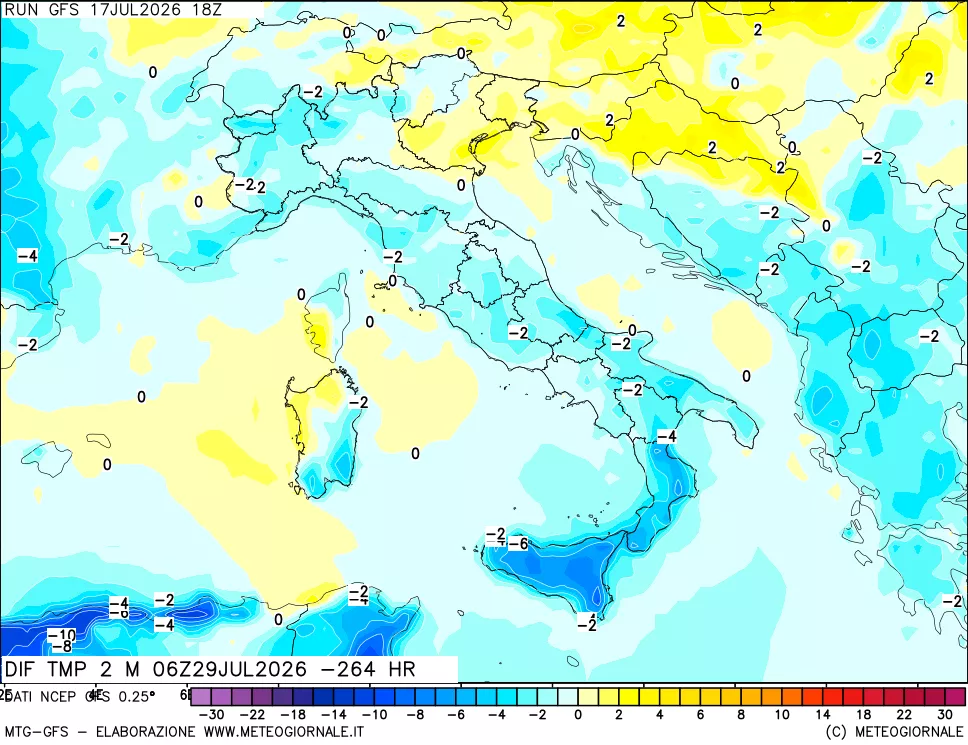 mappa Dif. Temp a 2 metri Valid - Init