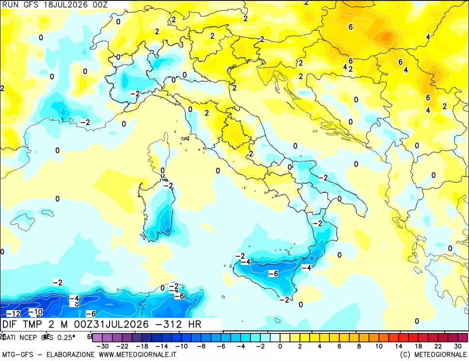 mappa Dif. Temp a 2 metri Valid - Init