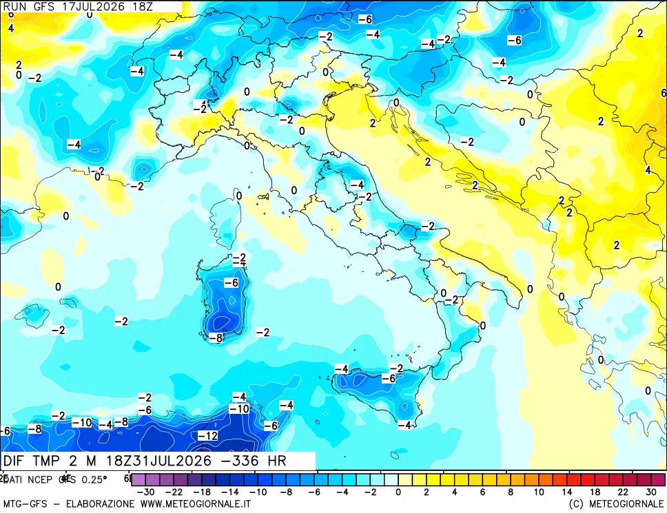 mappa Dif. Temp a 2 metri Valid - Init