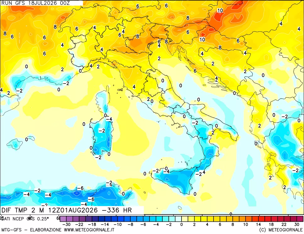 mappa Dif. Temp a 2 metri Valid - Init
