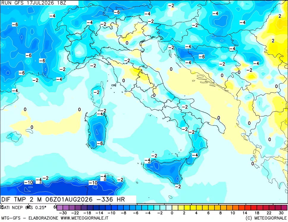 mappa Dif. Temp a 2 metri Valid - Init