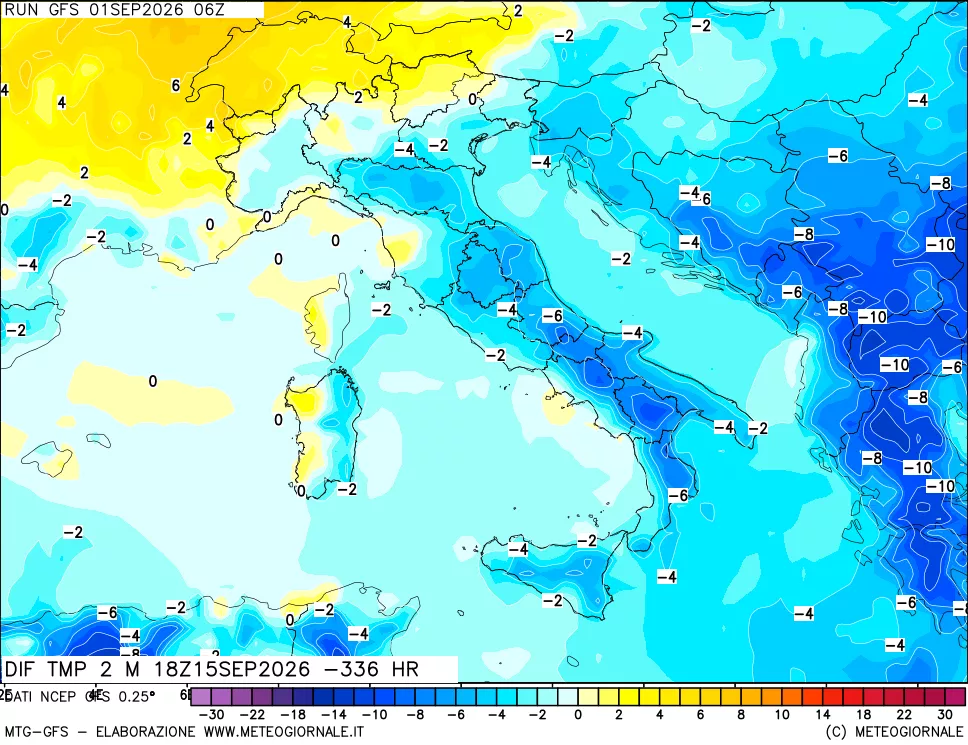 mappa Dif. Temp a 2 metri Valid - Init