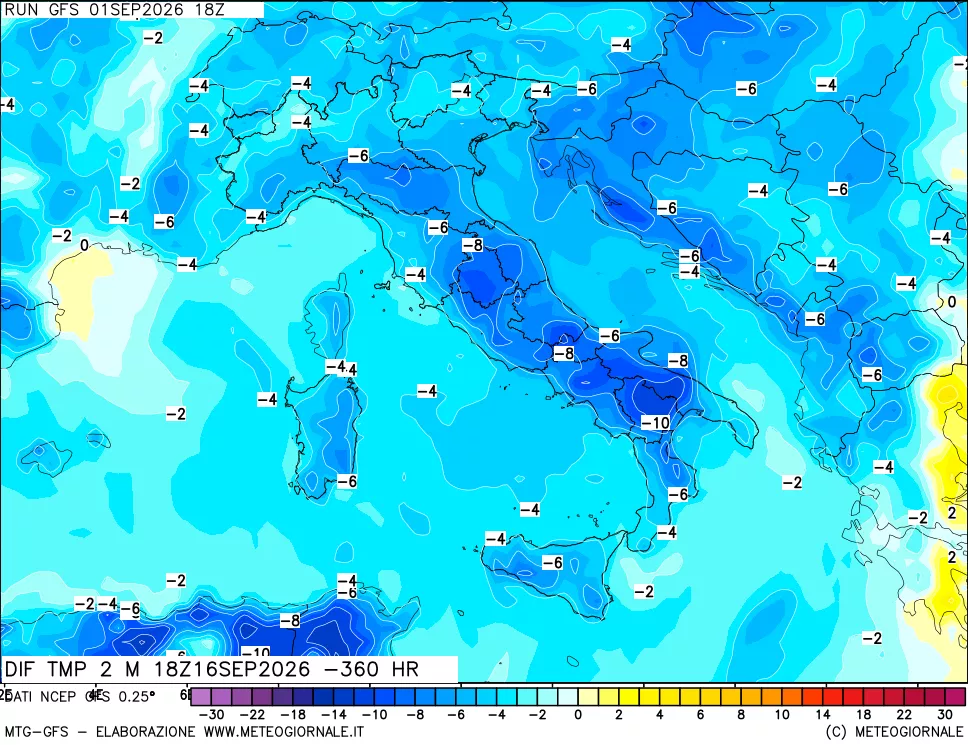 mappa Dif. Temp a 2 metri Valid - Init