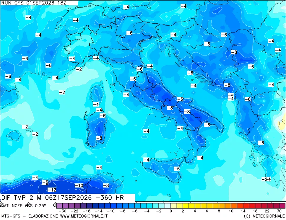 mappa Dif. Temp a 2 metri Valid - Init
