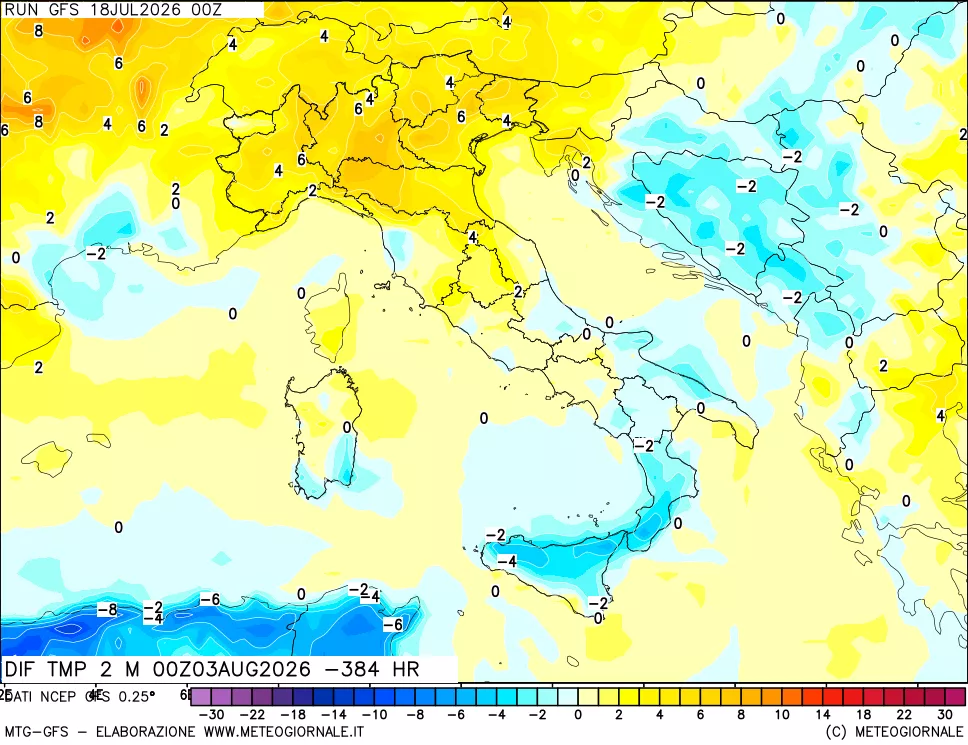 mappa Dif. Temp a 2 metri Valid - Init